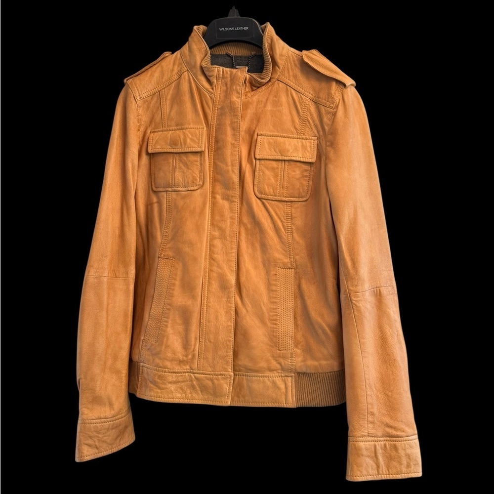 Wilson’s Leather Black Rivet tan leather jacket